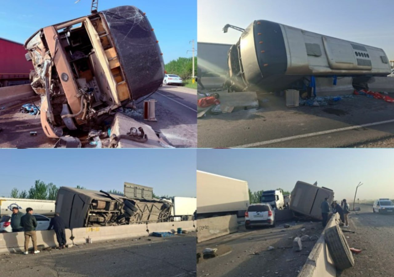 Jizzaxda Qozog‘istonga ketayotgan avtobus halokatga uchradi