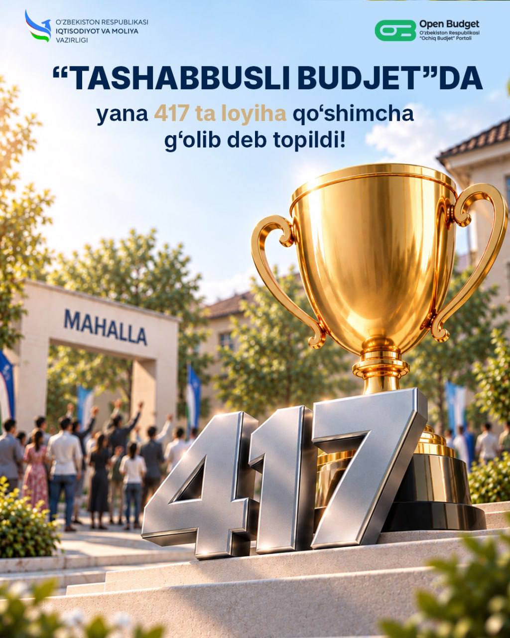 «Ташаббусли бюджет»да 417 та лойиҳа қўшимча ғолиб деб топилди