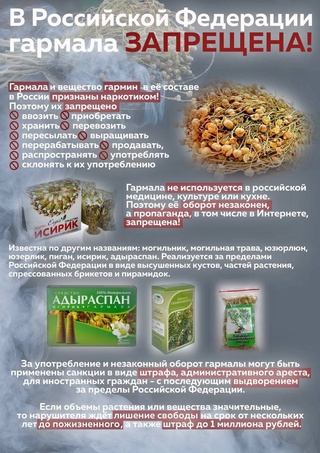 В России введена уголовная ответственность за хранение и распространение иссирика (травы гармалы)