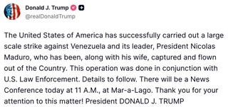 Николас Мадуро қўлга олинди ва Венесуэладан олиб кетилди — Трамп