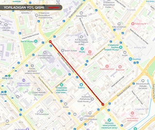 Тошкент шаҳридаги Амир Темур кўчасининг бир қисми қисман ёпилади