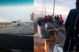 В Джизакской области грузовик снес одну из балок железнодорожного моста