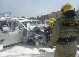 Қашқадарёда "Дамас" билан тўқнашган "Каптива"да ёнғин содир бўлди