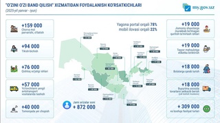Ўзбекистонда ярим йил ичида 872 минг киши ўзини ўзи банд қилган