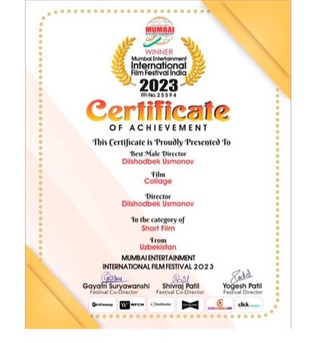 O‘zbekistonlik kinorejissyor Hindistonda o‘tkazilgan xalqaro kinofestivalda eʼtirof qozondi