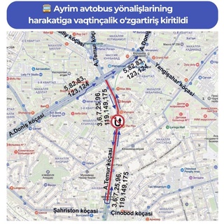 The traffic pattern of nine bus routes has been temporarily changed in Tashkent
