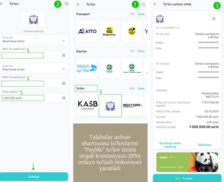 Talabalar uchun shartnoma toʻlovlarini “PayMe” toʻlov tizimi orqali toʻlash imkoniyati yaratildi