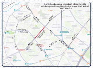 В Ташкенте временно меняется схема автобусных маршрутов на участке улицы Лутфий
