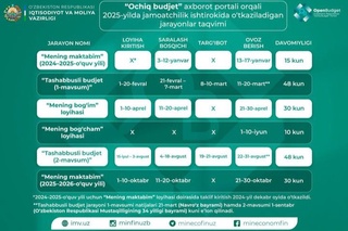 Ташаббусли бюджет ғолиблари Наврўз ва Мустақиллик байрамларида эълон қилинади