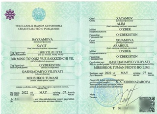 114 ёшли Ҳайит момога туғилган ҳақида гувоҳнома берилди