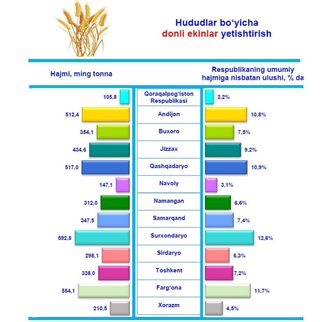 Қайси ҳудуд донли экинлар етиштиришда етакчи?