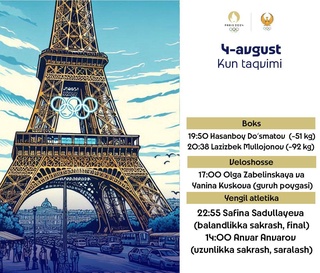 «Париж-2024»: сегодня шесть спортсменов Узбекистана будут защищать честь страны в четырех видах спорта