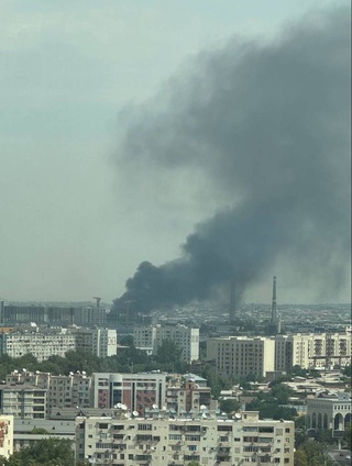 A fire broke out at a sintepon production plant in the Almazar district of Tashkent
