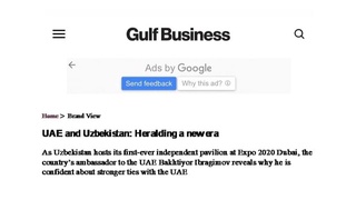 Oʻzbekiston-BAA munosabatlari “Gulf Business” jurnali nigohida