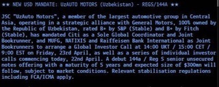 "Uzauto motors" АЖ ўзининг илк халқаро облигациялари чиқарилишини эълон қилди