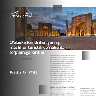 Xalqaro nashriyot o'z qo'llanmasida “Tillaqori” madrasasi haqida maqola chop etdi