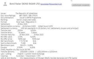 Лондон фонд биржасига 555 млн доллар ва 2 трлн сўм миқдоридаги суверен халқаро облигациялар жойлаштирилди
