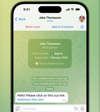 Telegram‘да фирибгарликлардан ҳимояланиш бўйича янги фукция ишга туширилди