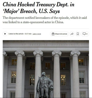 The New York Times: АҚШ Молия вазирлиги тизимига кибер ҳужум бўлган