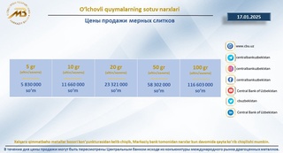 Марказий банк оғирлиги 100 грамм бўлган олтин қуймаси сотувини бошлади