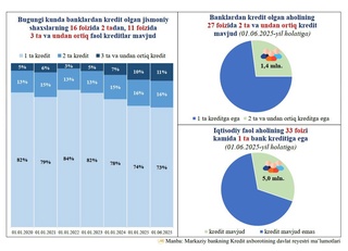 Ўзбекистонда иқтисодий фаол аҳолининг 33 фоизи камида битта банк кредитига эга