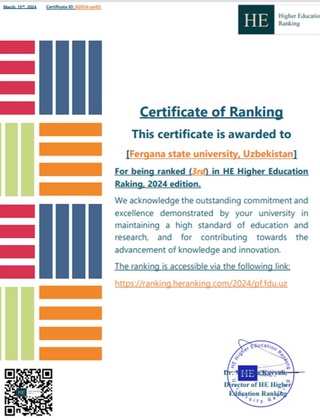 Fargʻona davlat universiteti xalqaro reytingda 3-oʻrinda