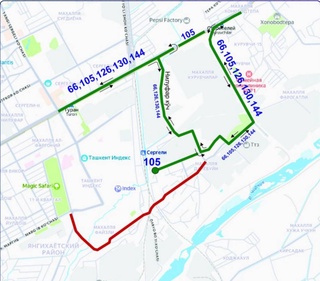 В Сергелийском районе Ташкента временно изменены пять автобусных маршрутов
