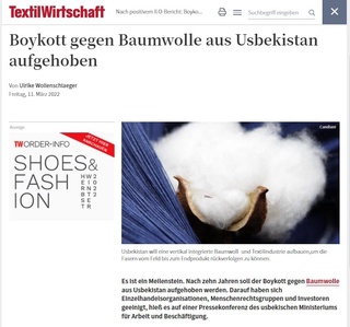 Ўзбек пахтаси қўйилган бойкотнинг бекор қилиниши Германия ОАВ диққат марказида