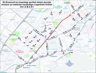 В Ташкенте временно изменены маршруты 19 автобусов в связи с ремонтом улицы Шота Руставели