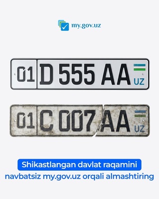 Shikastlangan davlat raqamini yangisiga onlayn almashtirish mumkin