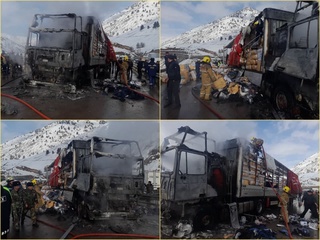 "Қамчиқ" довони йўлида юк автомобили ёниб кетди