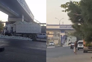 В Андижане грузовик въехал в опору железнодорожного моста