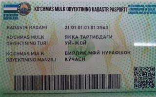 Дар Ӯзбекистон акнун шиносномаҳои кадастрӣ дар шакли кортҳои пластикӣ дода мешаванд