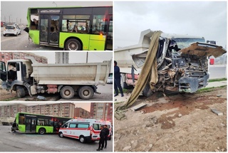 Тошкентда автобус ва юк автомобили иштирокида авария содир бўлган