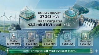 Generatsiyada “yashil” energiya ulushining ortishi tabiiy gazga bo‘lgan bog‘liqlikni kamaytirmoqda