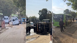 Мирзо Улуғбек туманида ер чўкиши оқибатида автобус ва микроавтобус йўлда ботиб қолди