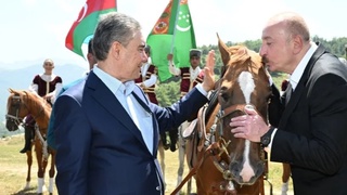 Илҳом Алиев Гурбангули Бердимуҳаммедовга от совға қилди