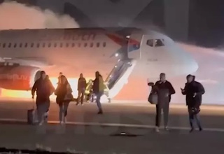 After landing at Antalya airport, the Superjet 100 caught fire