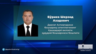 Давлат активларини бошқариш агентлигининг Қашқадарё вилояти ҳудудий бошқармасига бошлиқ тайинланди