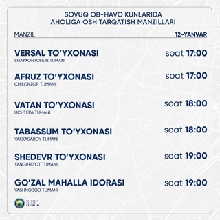 Toshkentda aholiga bepul osh tarqatiladi