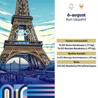 Parij-2024: Bugun 4 nafar sportchimiz ishtirok etadi