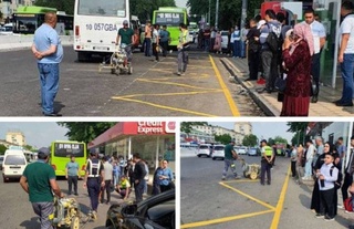 В Ташкенте начали наносить разметку, запрещающую остановку легковых автомобилей на остановках