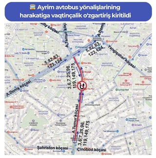 В Ташкенте временно изменена схема движения девяти автобусных маршрутов