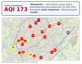 В Ташкенте вновь изменилось качество воздуха под воздействием неблагоприятных метеорологических условий