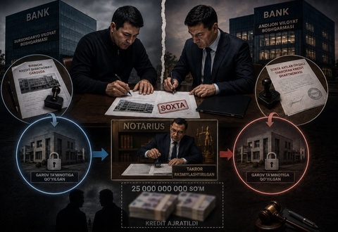 Сохта ҳужжатлар орқали 25 млрд сўмлик кредит маблағларини талон-торож қилиш ҳолати фош этилди