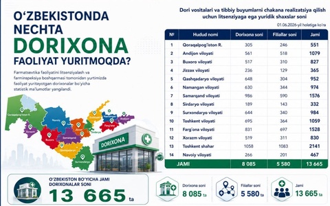 O‘zbekistonda nechta dorixona bor?