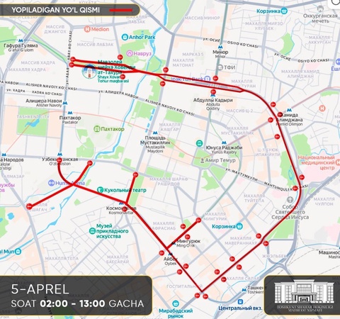 Тошкентда марафон сабаб қатор кўчаларда ҳаракат чекланади