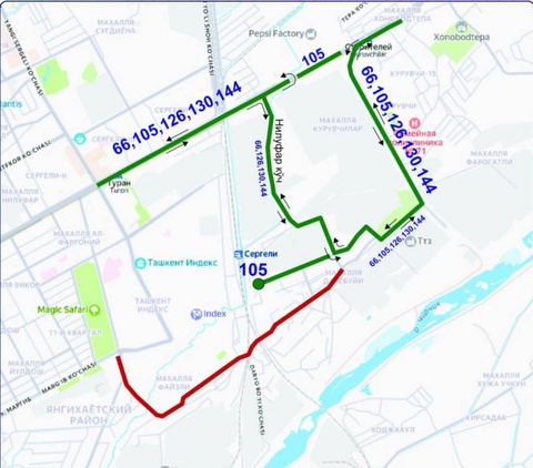 В Сергелийском районе Ташкента временно изменены пять автобусных маршрутов