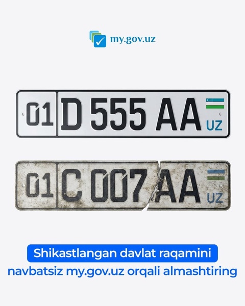 Shikastlangan davlat raqamini yangisiga onlayn almashtirish mumkin