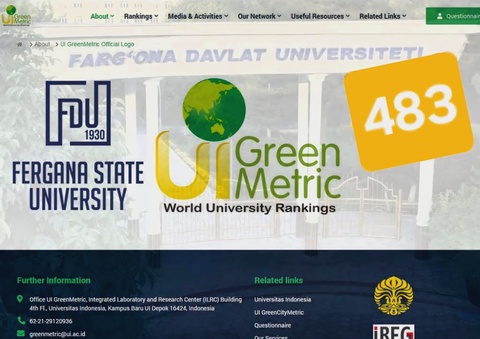 Ферғана мəмлекетлик университети - жəҳəн рейтинги «UI GreenMetric»тиң ТОП 500 лигинде